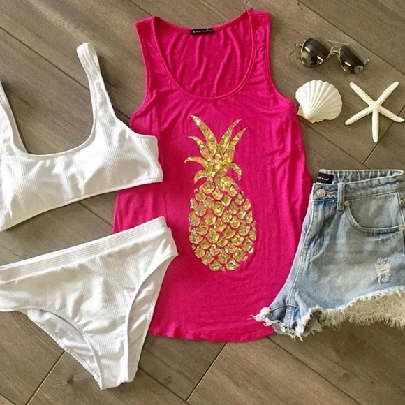 Pink & gold pineapple tank - Picture 3 of 4